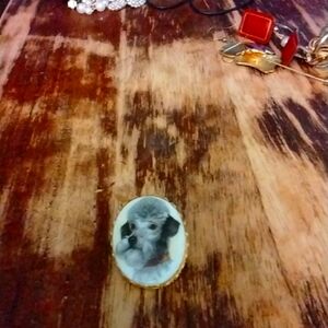 Charming Oval Dog Portrait Brooch On Milk Glass 2"